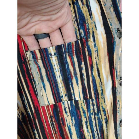 Cocomo Top Womens 1X Shell Button Front Stand Collar Dark Stripes Liquid Knit - Picture 5 of 8